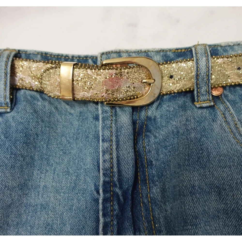 Vintage 80s Belt Gold‎ Sparkly Floral Retro Fairy Skinny Boho Glam Festival